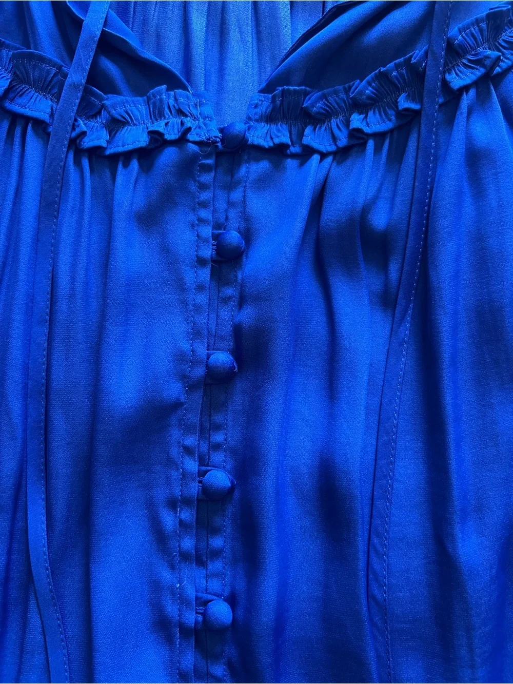 LOFT Royal Blue Ruffle-Trim Button Front Blouse - Picture 4 of 5